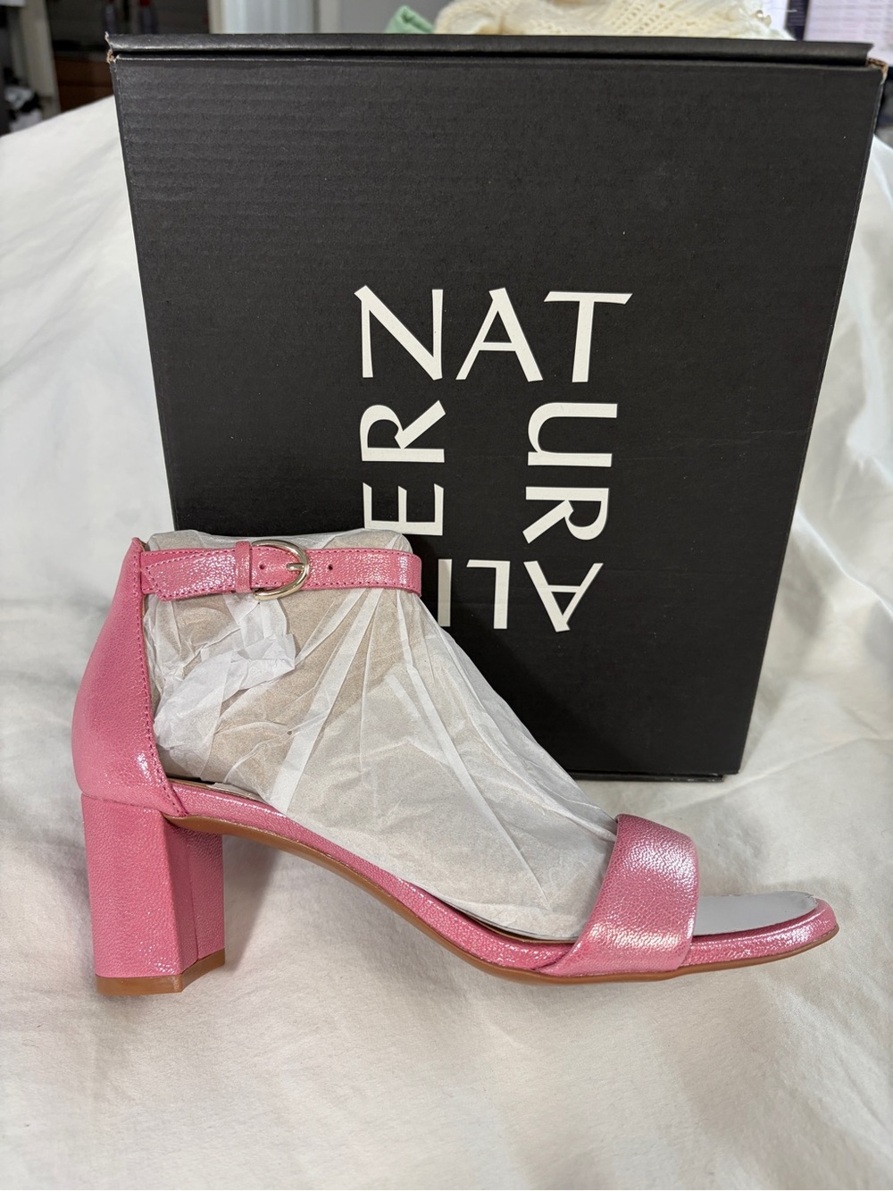 Naturalizer Pink Block Heel Sandal with Ankle Strap